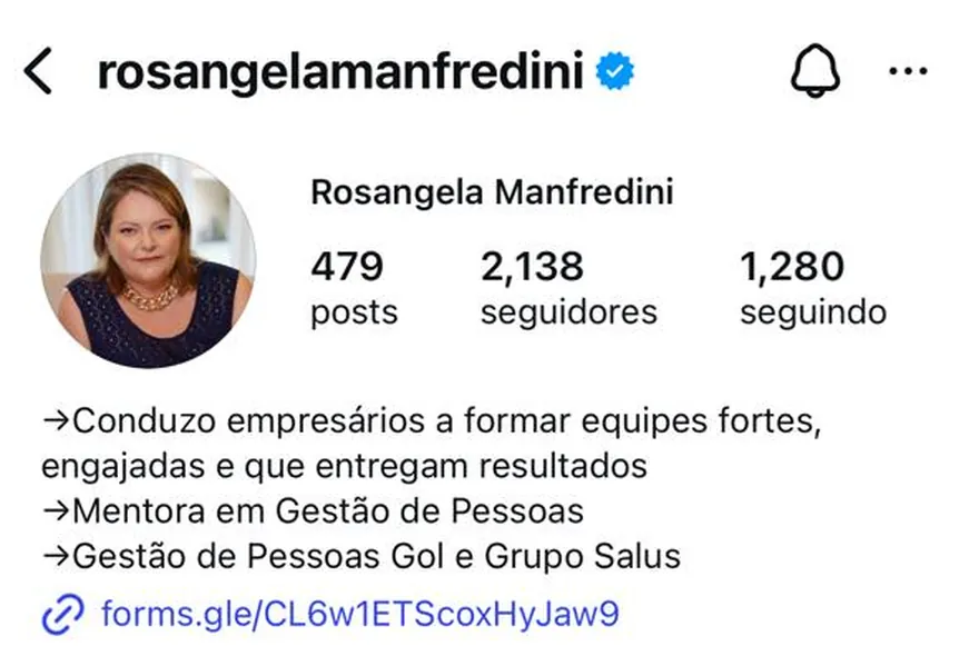 Perfil da Rosângela no Instagram com 2.138 seguidores